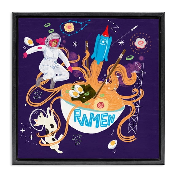 Stupell Industries Bohemian Whimsical Ramen in Space Black Floating Frame Canvas Art, 18 x 18, by James Rodewald