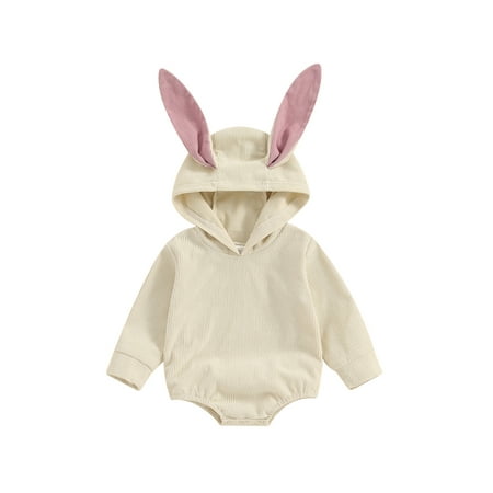 

Jkerther Baby Girls and Boys Corduroy Romper Cute 3D Rabbit Ear Long Sleeve Hooded Jumpsuit Infant Toddler Easter Clothes 0-18M