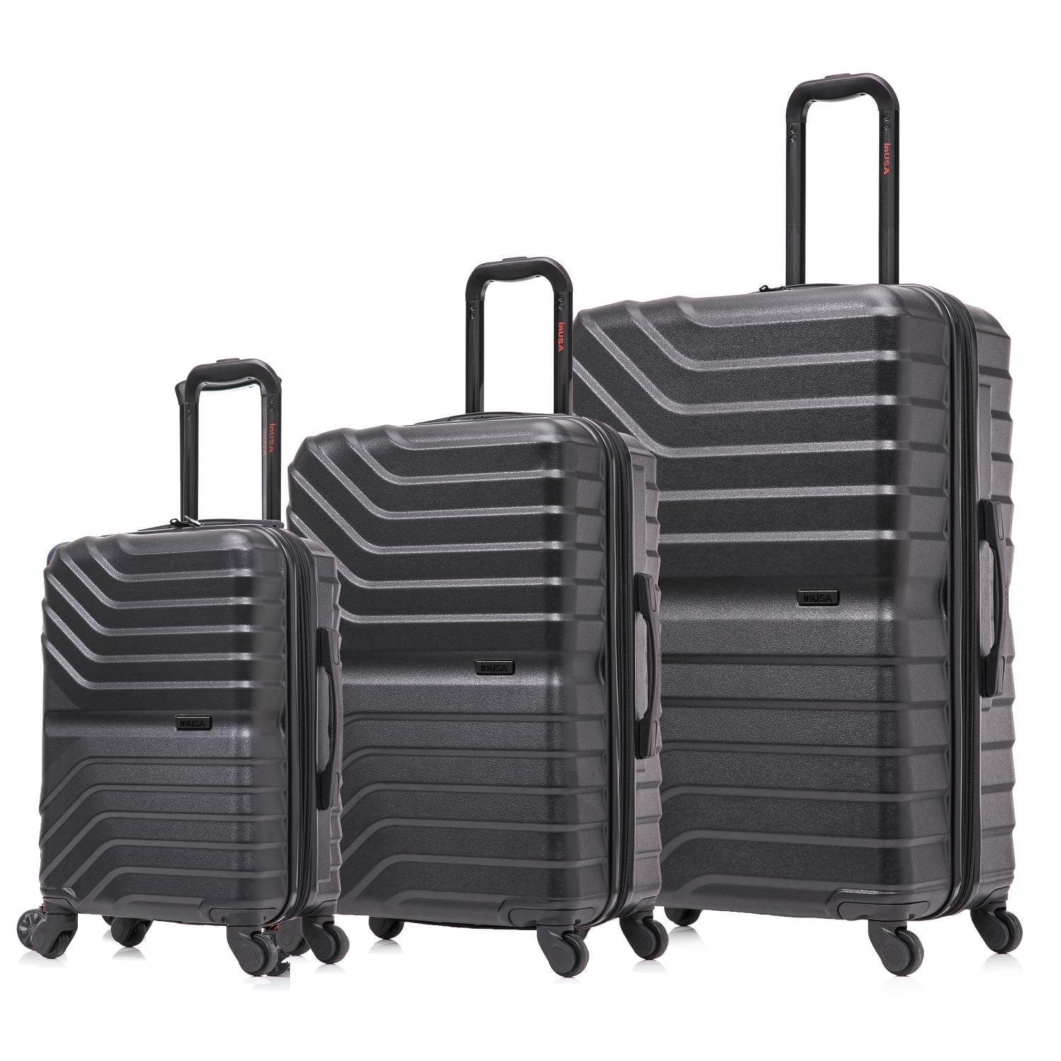 InUSA AURUM 3-Piece Hardside Luggage Sets with Spinner Wheels, Handle and Trolley, (20"/24"/28"), Black