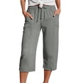 thumbnail image 1 of ManxiVoo Pantalon en Lin à Texture Froissée pour Femme Tenue de Vacances de Printemps Léger Jambe Droite Pantalon de Plage Taille g Gris, 1 of 5
