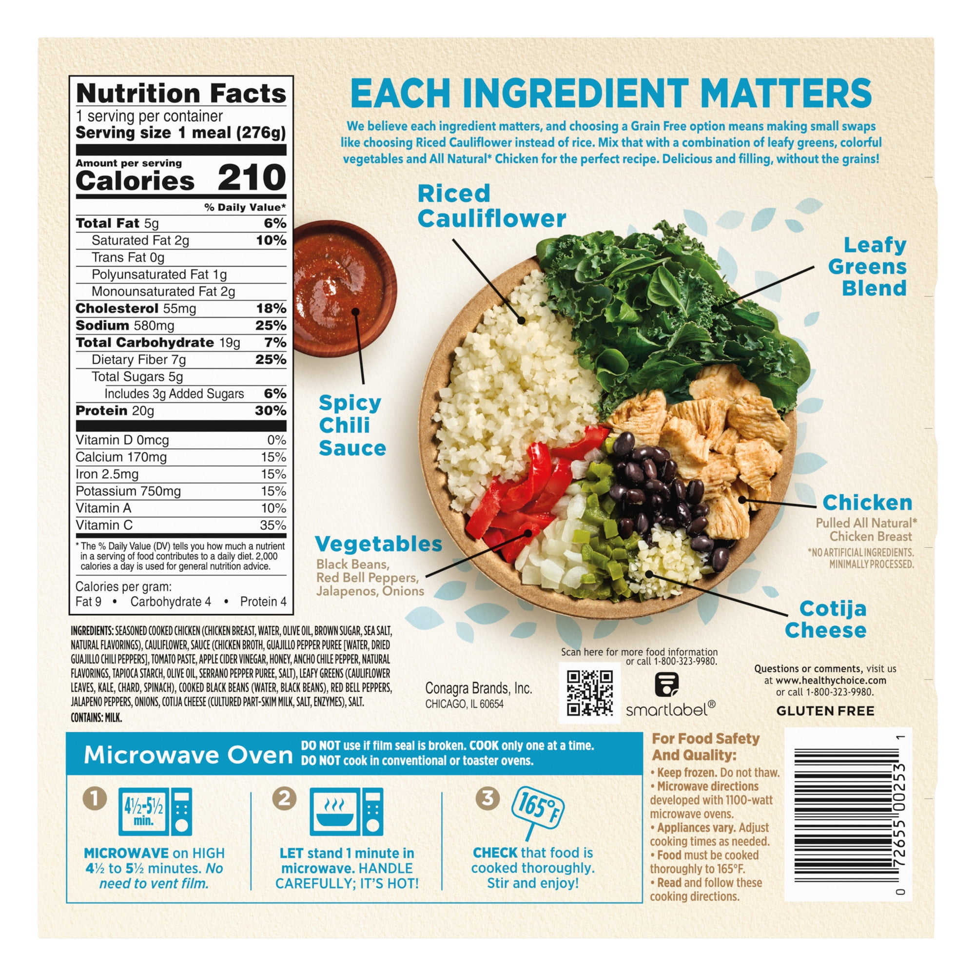 Healthy Choice Protein Bowls Spicy Black Bean & Chicken, 20g Protein, High Protein & Fiber Frozen Meal, 9.75 oz. Bowl