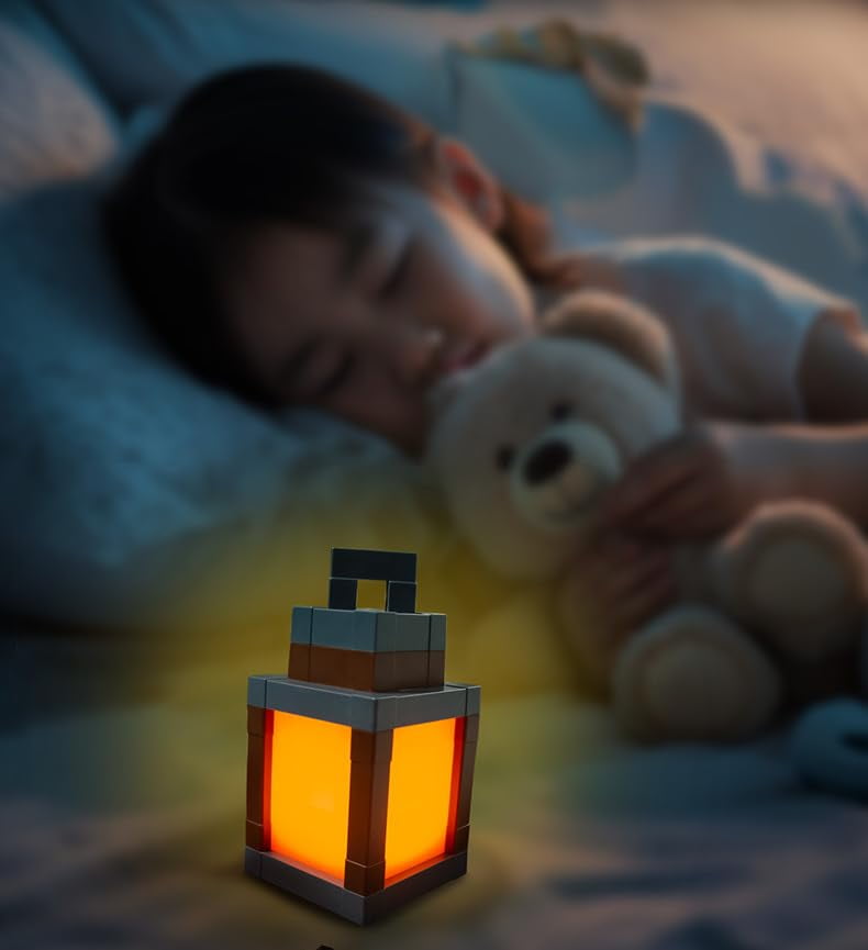 Pixelated Lantern Night Light, 16 Colors Rechargeable LED Lamp with Remote, Retro Pixel Style Table/Wall Light for Bedroom Gaming Kids Room Decor