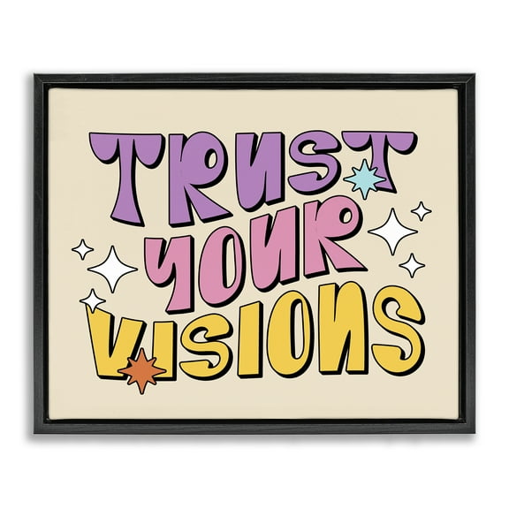 Stupell Industries Retro Trust Your Visions Text & Numbers Painting Black Floater Framed Canvas Art Print Wall Art, 21 x 17