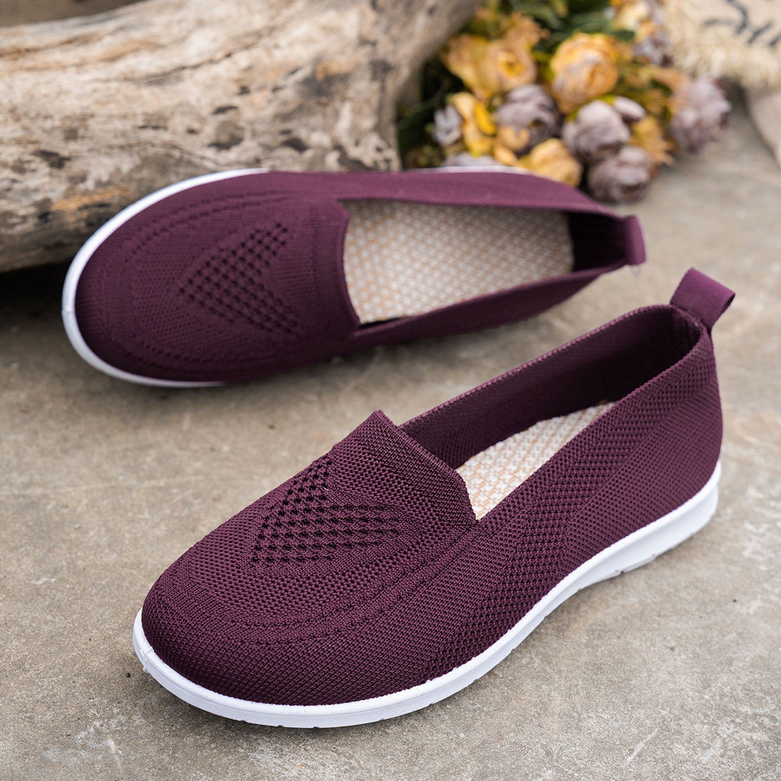 Loafers for Women Slip on Solid Mesh Walking Shoes Comfy Soft Sole Lightweight Driving Nursing Shoes Casual Breathable Flat Shoes Dark Purple Size 8.5