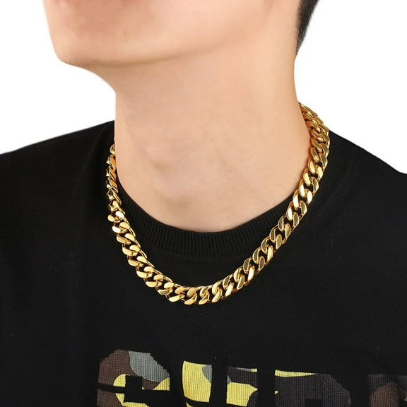 Hiphop Heavy Cuban Link Chains Necklaces Male 14K Yellow Gold Long Neck Necklace For Men Women Jewelry Collares