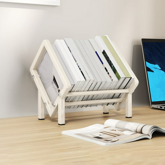 Organizador de Libros para Escritorio de Acero Inoxidable | Estante Abierto Resistente al Óxido | Soporte Duradero para Archivos para Oficina y Estudio en Casa | 40x28x26cm | Blanco, Negro, Oro Rosa