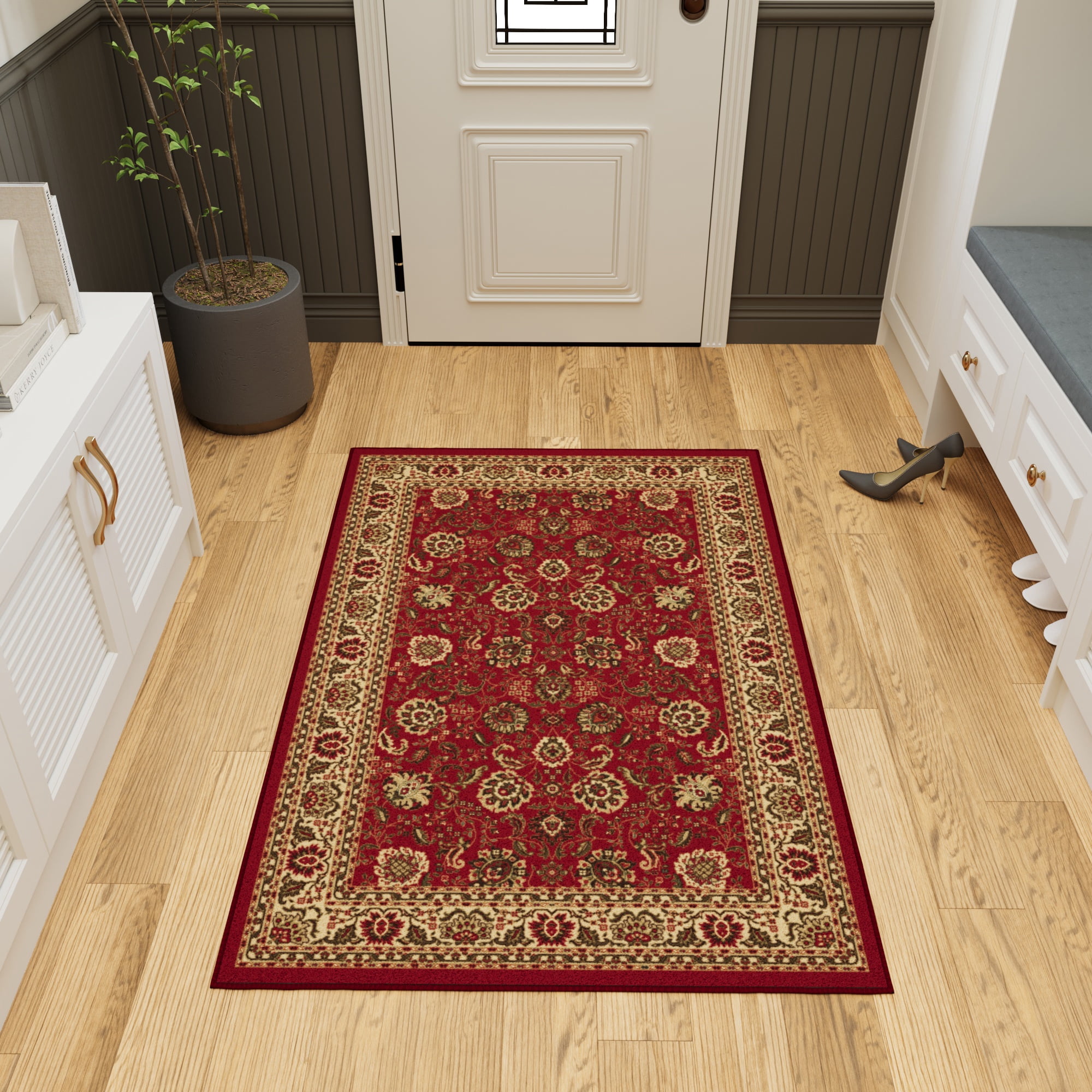 Ottomanson Extra Long Runner Rug 2'7" x 51' – Non-Slip Low Pile Hallway Carpet, Oriental Red