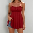 thumbnail image 2 of ATOYSOY Women’s Shirred Bust Spaghetti Strap Cami Top Geometric Neck A Line Flared Casual Tank Tops Breathable Apparel For Summer Vacation Wear, 2 of 5