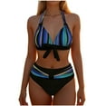 thumbnail image 5 of Sakmal Plunge Bikini Swimsuits for Women Plus Size Swimwear Striped Vacation Blue Swimsuits for Women S, 5 of 5