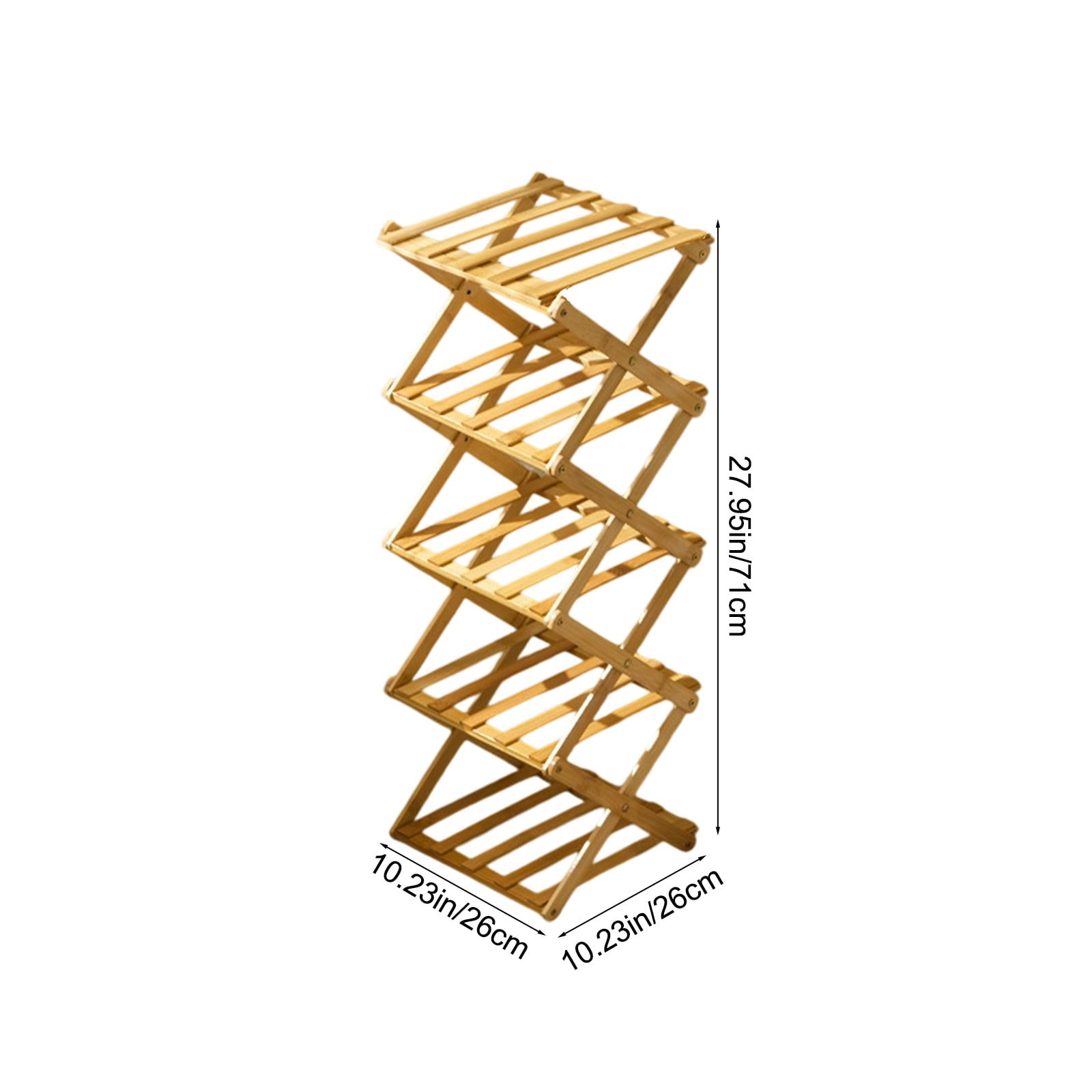 Foldable Wooden Shoe Rack, No Assembly Multi-Tier Entryway Space-Saving Shoe Storage Shelf for Home