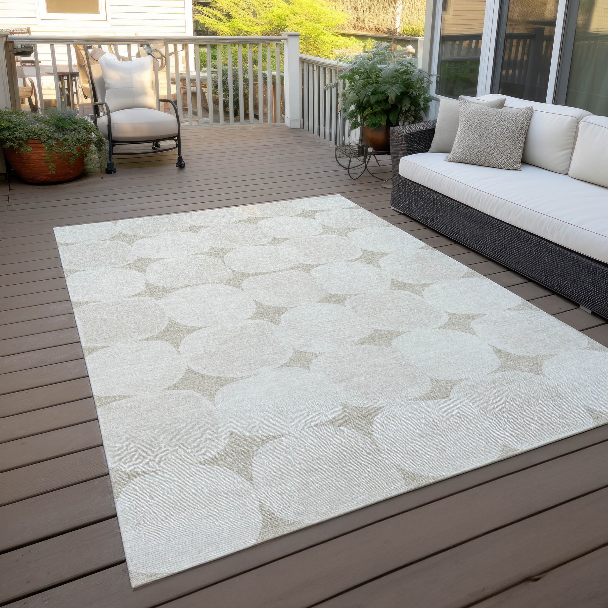 Addison Rugs Chantille Indoor/Outdoor Transitional Circles Beige Washable Rectangle Rug, 9' x 12'
