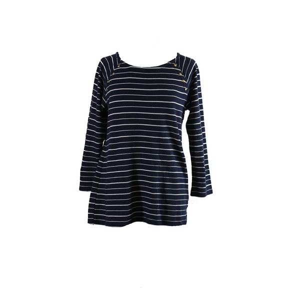 Charter Club Plus Size Navy Embellished Striped Top 0X