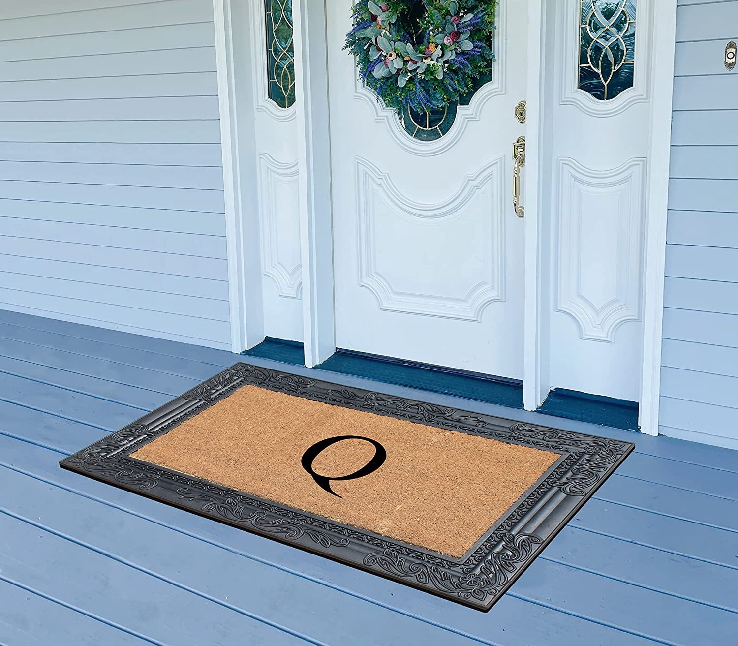 A1HC Natural Rubber & Coir 24x36 Monogrammed Doormat For Front Door, Anti-Shed Treated Durable Doormat for Outdoor Entrance, Heavy Duty, Low Profile, Easy to Clean, Long Lasting Front Porch Entry Rug
