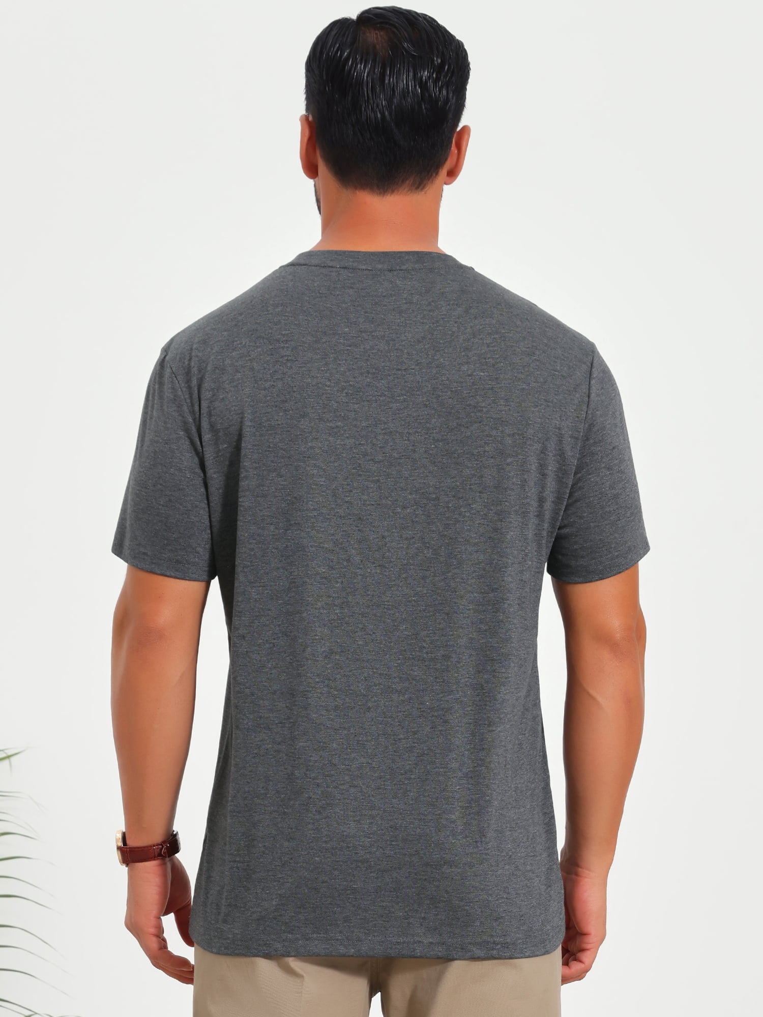 DARING DIVA Men's Chest Pocket Striped Print Crew Neck Short Sleeve T-Shirt 2XL Dark Gray