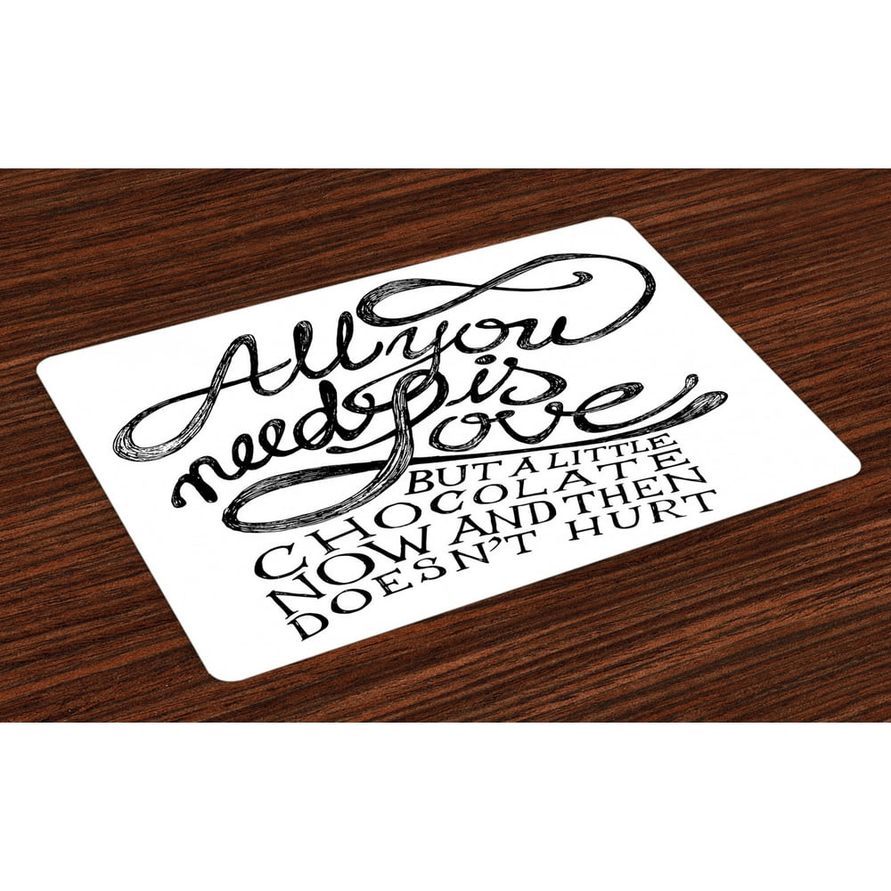 Quote Placemats Set of 4 "All You Need is Love" Calligraphy Comic Fun