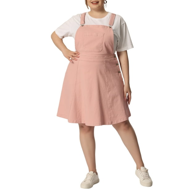 Vestido de mezclilla de talla grande GRACE & GRANDEUR para mujeres, monos, faldas con tirantes ajustables, 2X, rosa