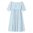 thumbnail image 4 of Atogsazn Women's Summer Off Shoulder Maxi Dress Casual Flowy Short Sleeve Side Split Dresses Loose Fit Sundress Light Blue L Fashion, 4 of 7