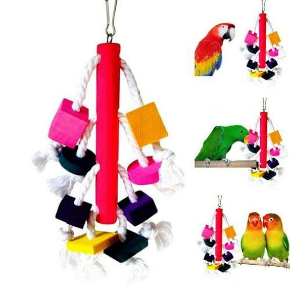 Cheers.US Pet Bird Parrot Wood Blocks Cotton Rope Cage Hanging Standing Play Chew Toy,Hanging, Chew Toy, Cage Decor for Macaws Cockatoos, African Grey and a Variety of Parrots