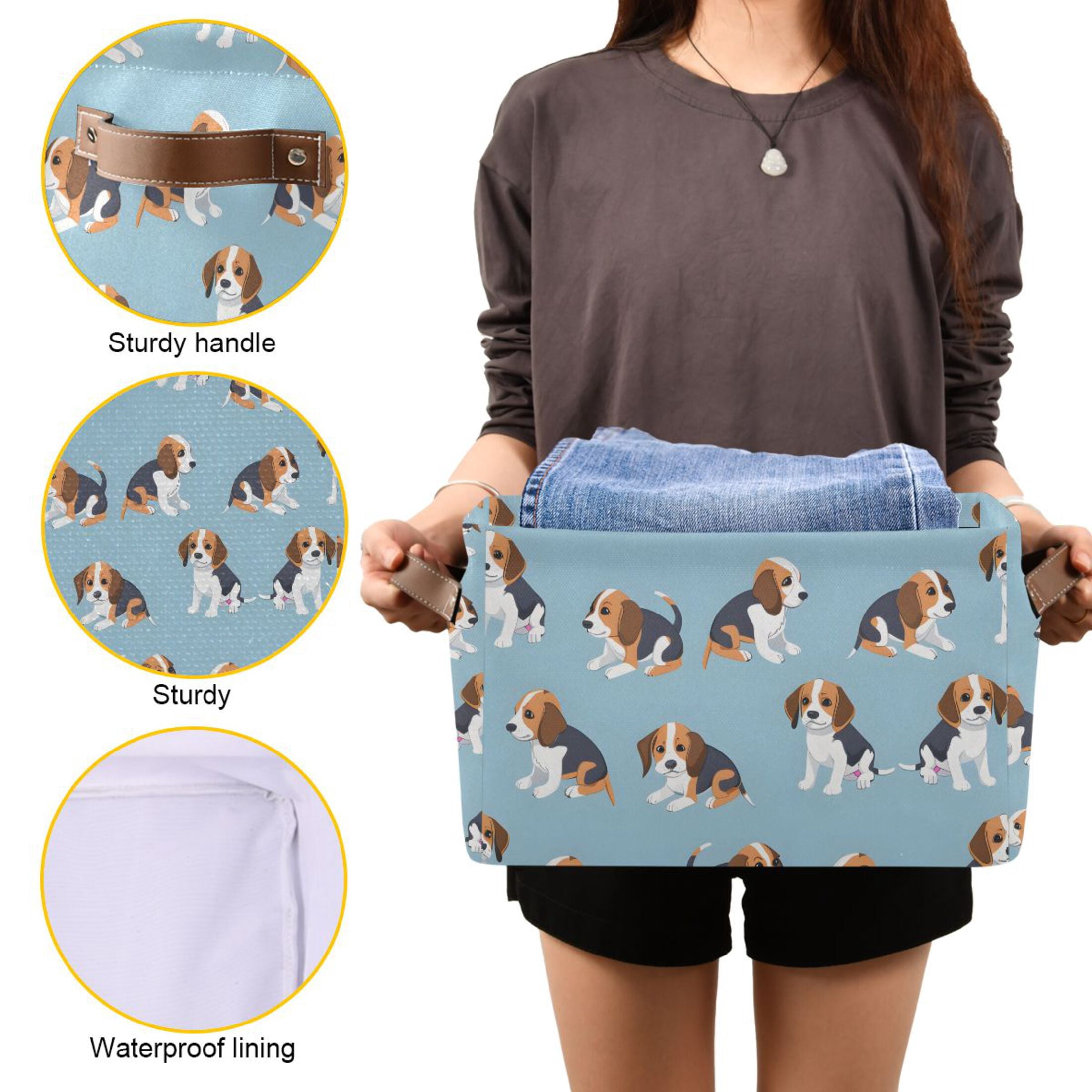 Ryvnso Cute Beagle Dogs Storage Basket Large Bin Foldable Boxes Toys Organizer 14.2x10.2x8.3in 2 PCs