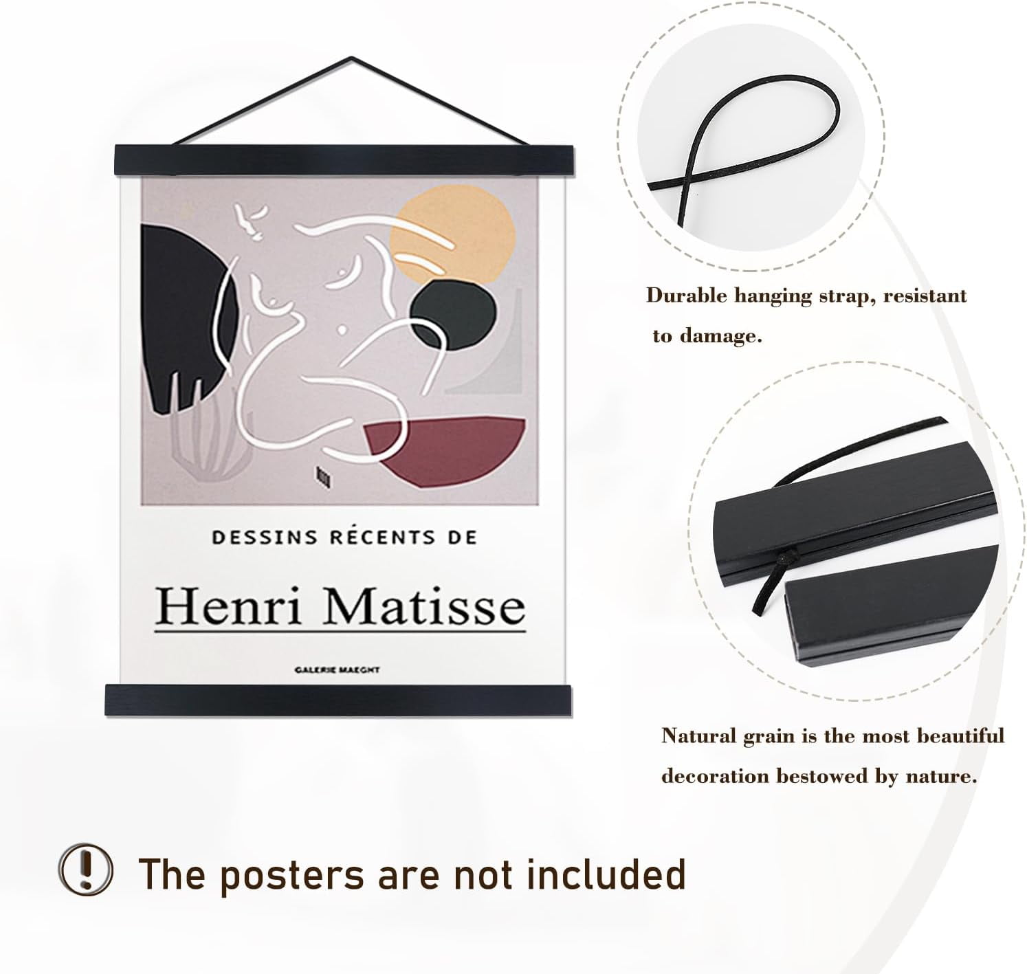 Magnetic Poster Hanger Frame, 20x28 20 x 30 20x26 Light Wood Wooden Magnet Canvas Artwork Print Poster Hangers Frames Hanging Kit (Black, 20")