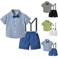 thumbnail image 4 of Boys Outfits Kids Short Sleeve Striped Shirt Tops Suspender Shorts Tie Baby Boy Clothes Blue 2 Years-3 Years, 4 of 4