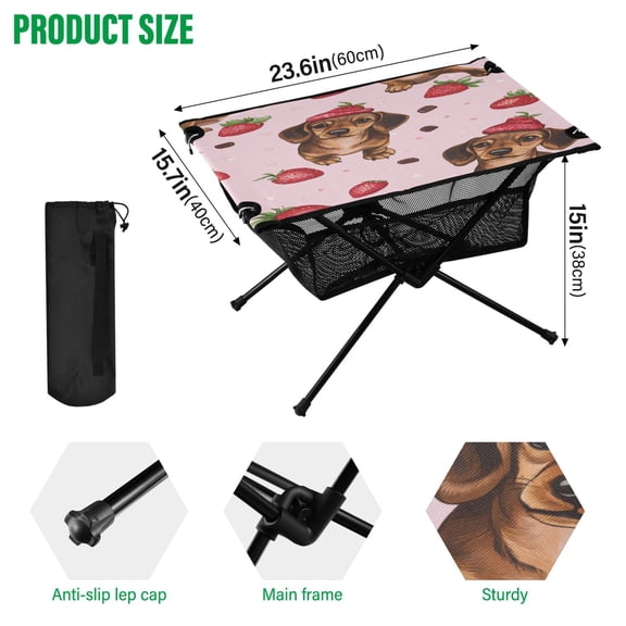 BZSMCE Camping Tables Simple Folding Table Berry Sweet Pup Pattern Size:23.6*15.7in