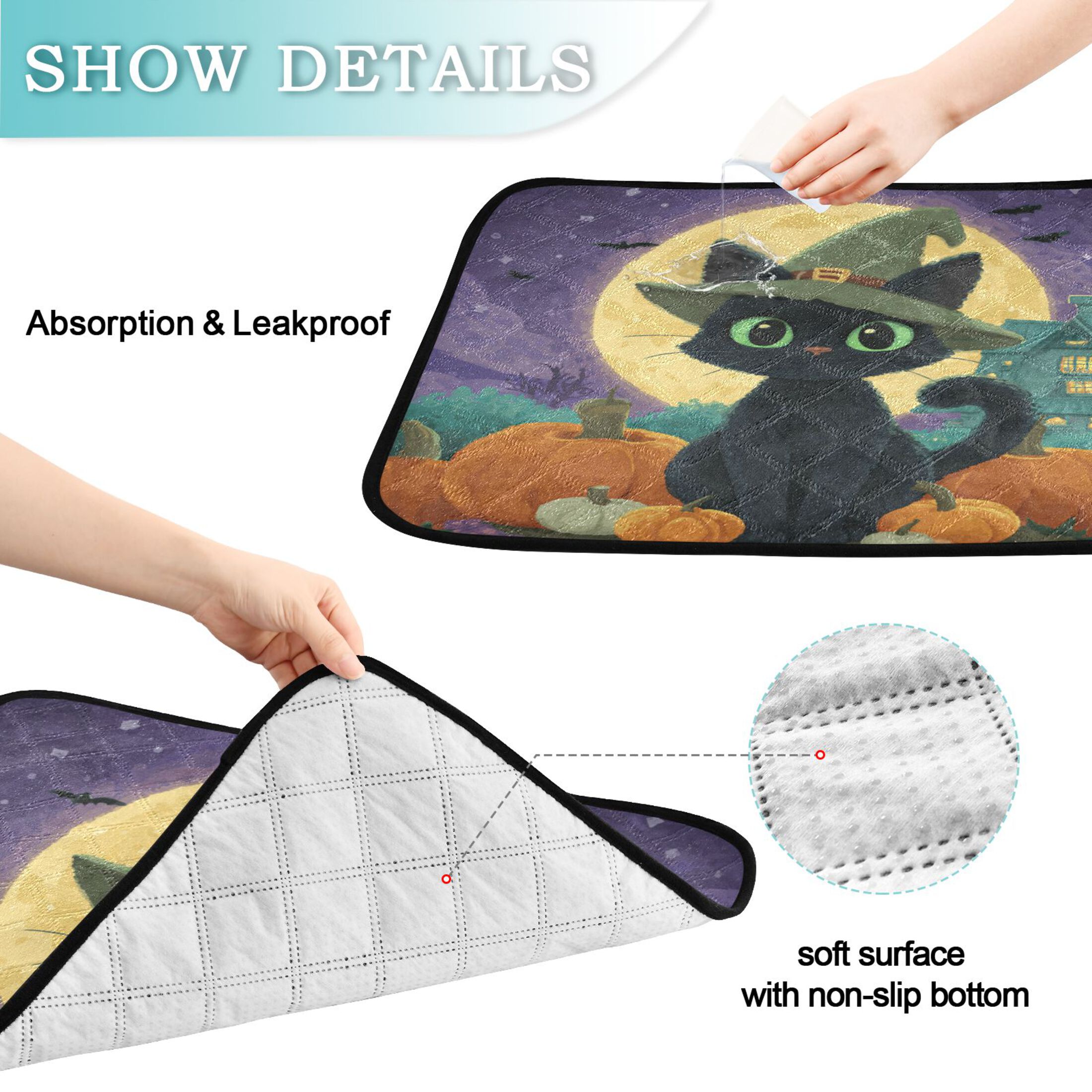 Qxltty Docile Black Cat Cat litter Pads Pet Set of 3 Diaper Mats Center Anti-leakage Layer Absorbent Soft and Comfortable