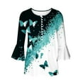 thumbnail image 4 of Womens Tops Ladies Top Floral Print V-Neck Short Sleeve Button T-Shirt Blue L, 4 of 5