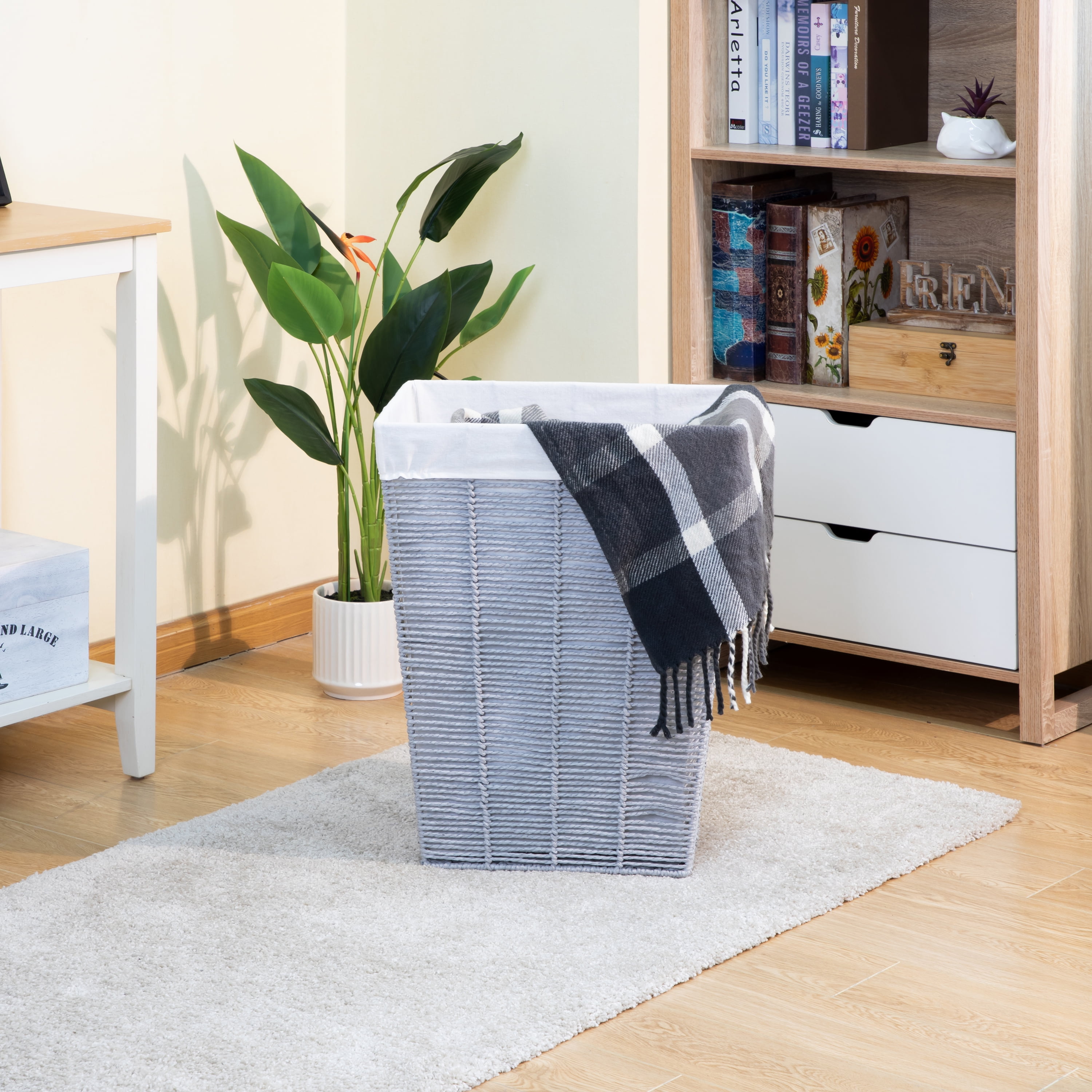 Mainstays Twisted Gray Paper Rope Laundry Hamper with Removable Fabric Liner, Adult