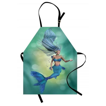 - Underwater Apron Mermaid Upper Body of a Woman and the Tail of Fish for Swimming Marine Life, Unisex Kitchen Bib Apron with Adjustable Neck for Cooking Baking Gardening, Teal Pale Blue, by Ambesonne
