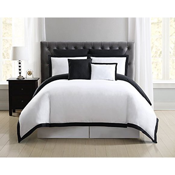 Truly Soft Everyday Hotel Border Duvet Set 7 Piece, King, White/Black