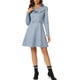 thumbnail image 2 of Vestido azul de mujer con cuello de solapa de ante sintético, manga larga y cremallera asimétrica, 2 of 5
