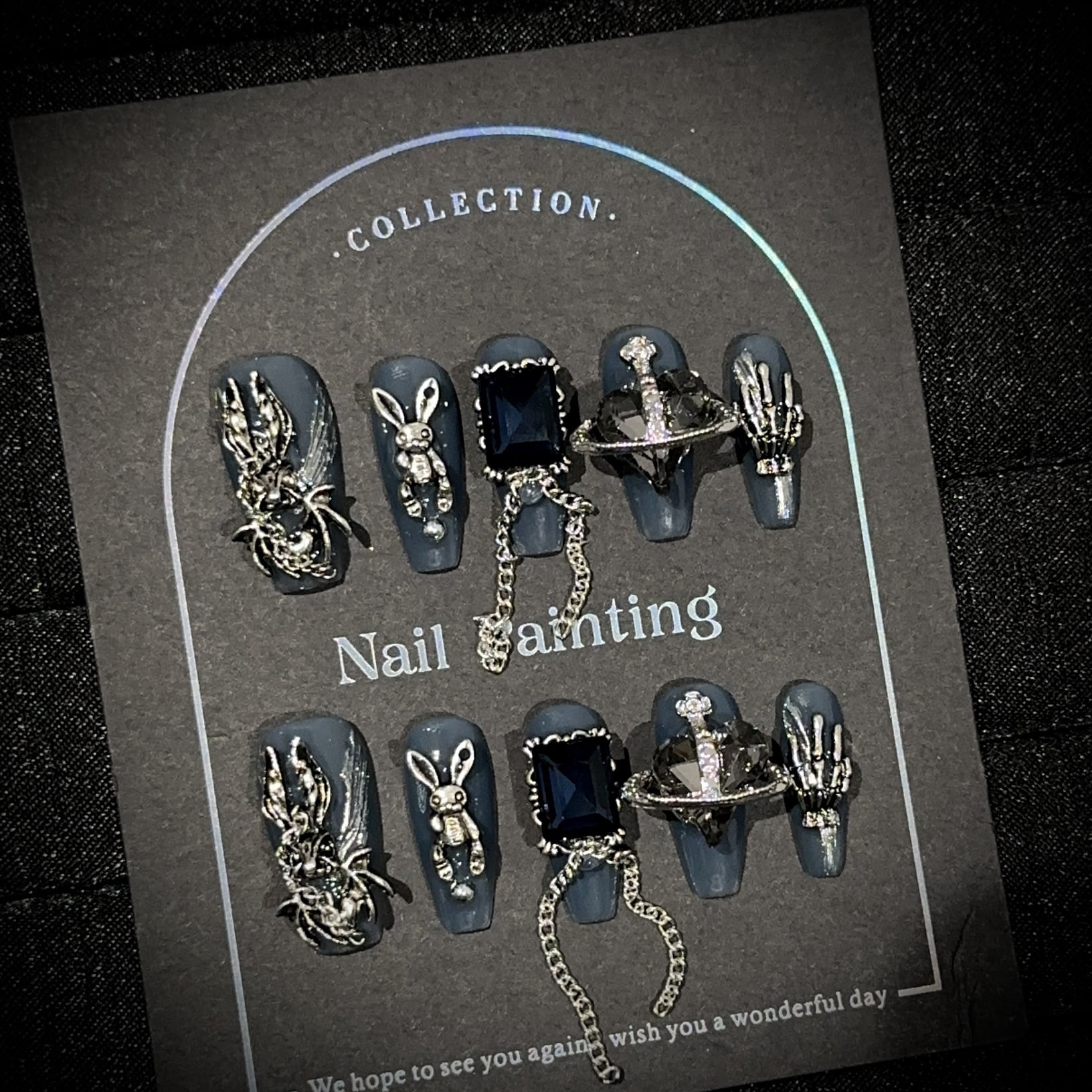 Pure handmade wearable nails, high-end autumn and winter dark nail pieces, European and American heavy industry gothic punk fake nail patches