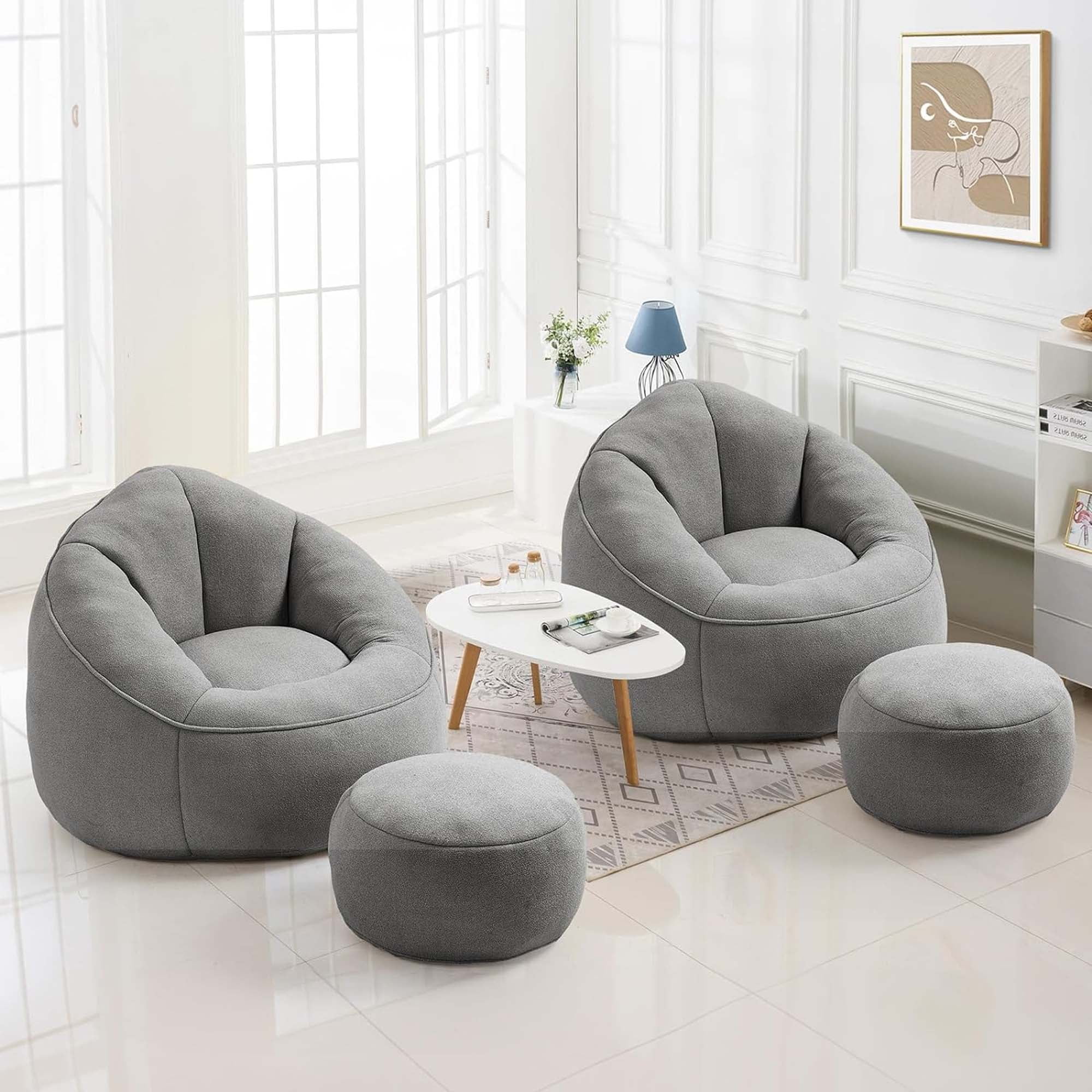 Aukfa Bean Bag Chair, Lazy Sofa Beanbag with Ottoman for Living Room, Dorm - Gray