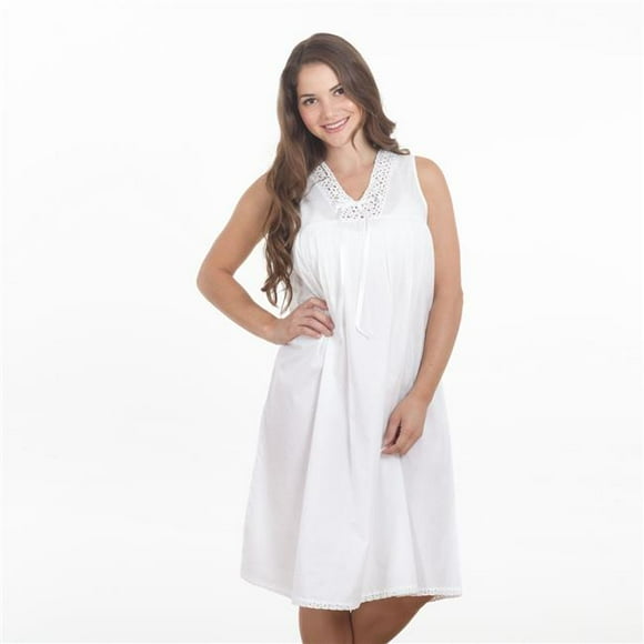 Embroidered Long Nightgown, White - Extra Large