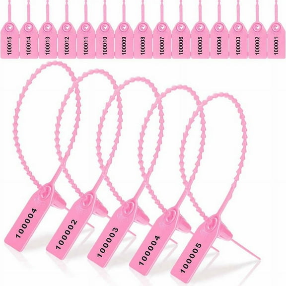 1000 Pcs Plastic Tamper Seals Tags Security Tags Seals Safety Numbered Zip Ties Labels Pink