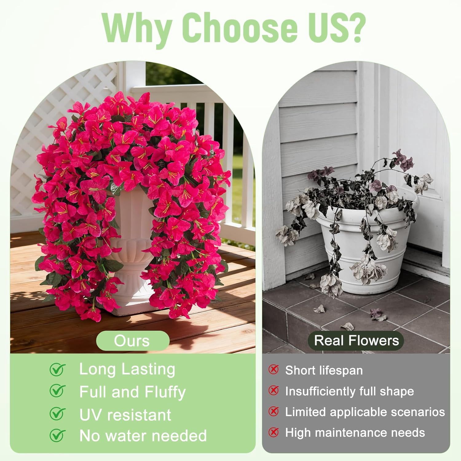 Waipfaru Artificial Bougainvillea Flowers Plants for Outdoors Decoration,4 Pcs UV Resistant Hanging Flowers for Front Door Porch Planter Urn Patio Garden Decor
