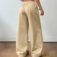thumbnail image 4 of YIFUNIN Women's Casual Solid Color Elastic Waist Wide Leg Pants, Drawstring Loose Fit Trousers for Everyday Lounge, Comfortable Versatile Style,Beige L, 4 of 5