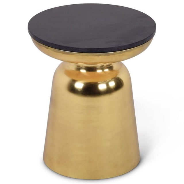 Jovana Table d'Appoint Ronde 17 Pouces Dessus en Granit et Métal en Or