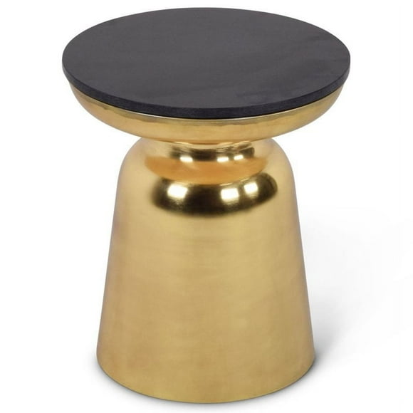 Jovana 17" Round Granite Top and Metal Accent End Table in Gold