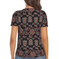 thumbnail image 3 of Fuzoiu Retro Floral Print Women's V-Neck T-Shirt,Women's Short Sleeve Top, Comfortable for Work, Leisure, and Sports, 3 of 7