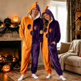 thumbnail image 2 of Xijirk Unisex Onesie with Hood Zipper Closure Side Pockets Fuzzy Graphic Jumpsuit for Halloween Cosplay Sleepwear Party Event,Orange,L, 2 of 5