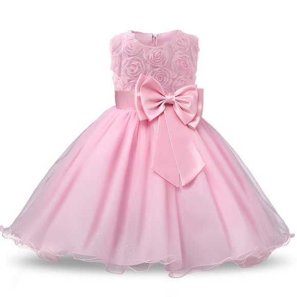 NNJXD Robe de Princesse Sans Manches en Dentelle 3D Fleur Tutu Vacances Taille 7-8 Ans Rose