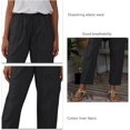 thumbnail image 3 of ZHAOCHENG Pantalones casuales de lino y algodón para mujer, con cintura elástica y bolsillos, de verano, de color liso, con cordón y cintura elástica, elegantes., 3 of 3