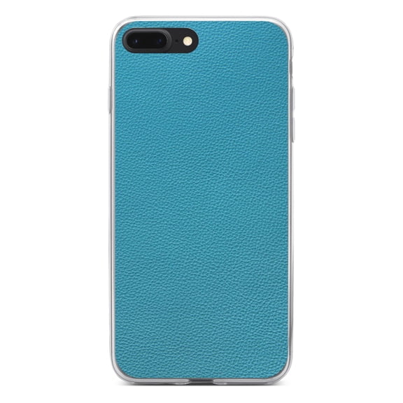 DistinctInk Clear Shockproof Hybrid Case for iPhone 7 PLUS / 8 PLUS (5.5" Screen) - TPU Bumper, Acrylic Back, Tempered Glass Screen Protector - Teal Faux Leather Print Design - Printed Leather Image