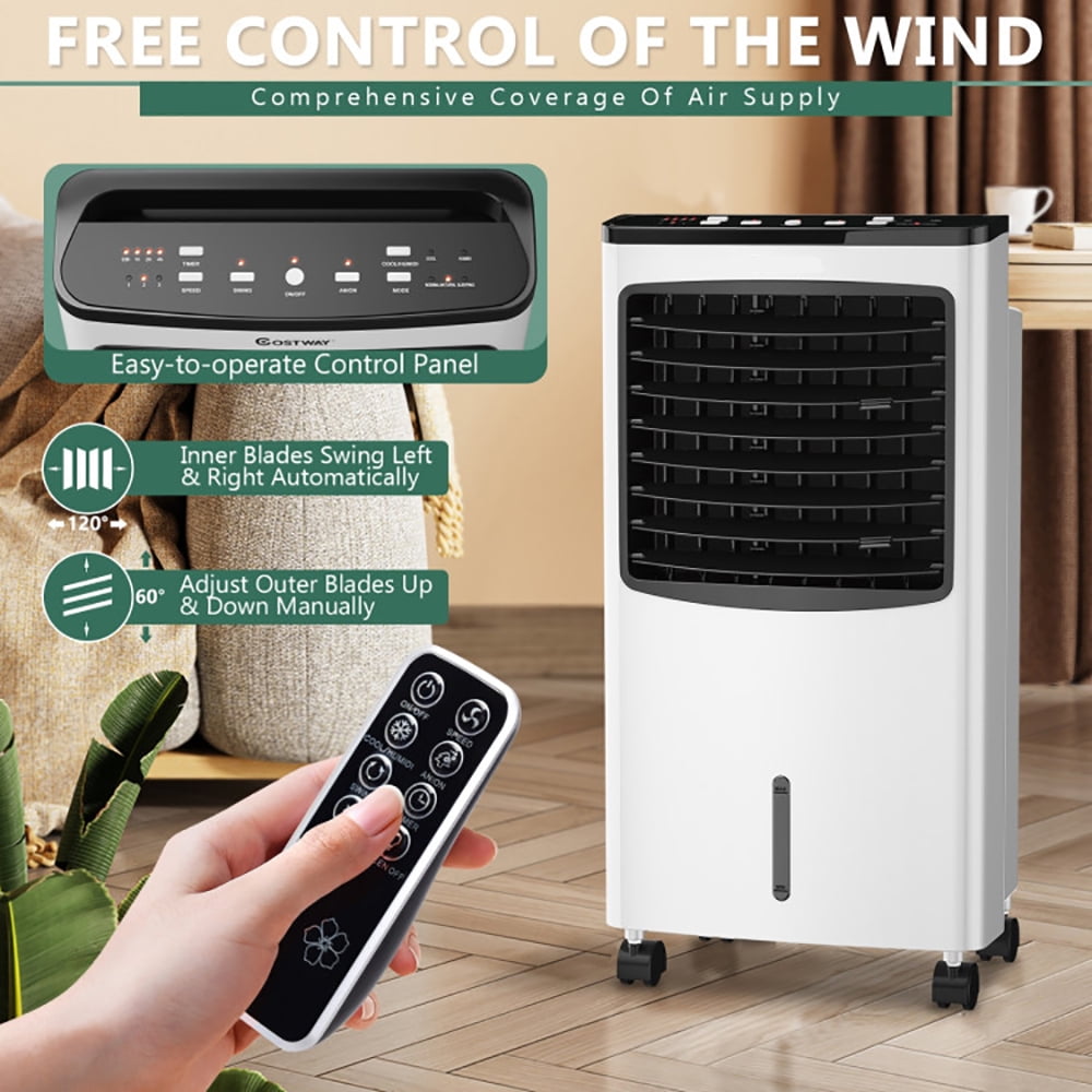 Spaco 3-in-1 Portable Evaporative Air Conditioner Cooler with Remote Control for Home, Air Conditioners, Mist Cooling Fan, Portable Ac Units for Rooms, Bedroom, Office, White