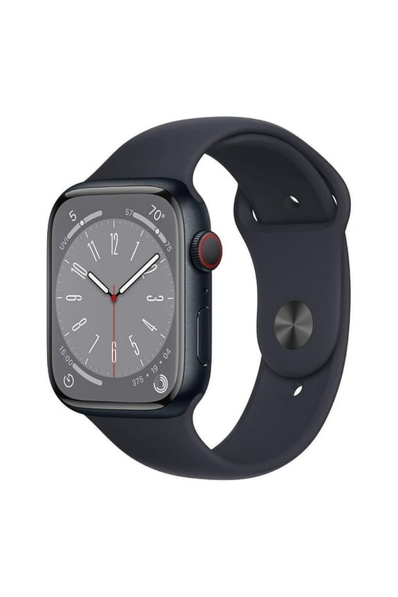 Restored Apple Watch Series 8 GPS + Cellular 45mm Midnight Aluminum Case with Midnight Sport Band - S/M. Fitness Tracker, Blood Oxygen & ECG Apps, Always-On Retina Display