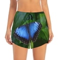 thumbnail image 2 of Susaid Blue Morpho butterfly Print Women's High Waisted Running Shorts Quick Dry Athletic Gym Track Workout Shorts Zip Pocket-Medium, 2 of 7