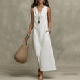 thumbnail image 5 of Gpaecead Women's Cowl Neck Sleeveless Maxi Dress Cotton Linen Loose Fit Minimalist Summer Beach Vacation Outfit With Pockets White, 5 of 6