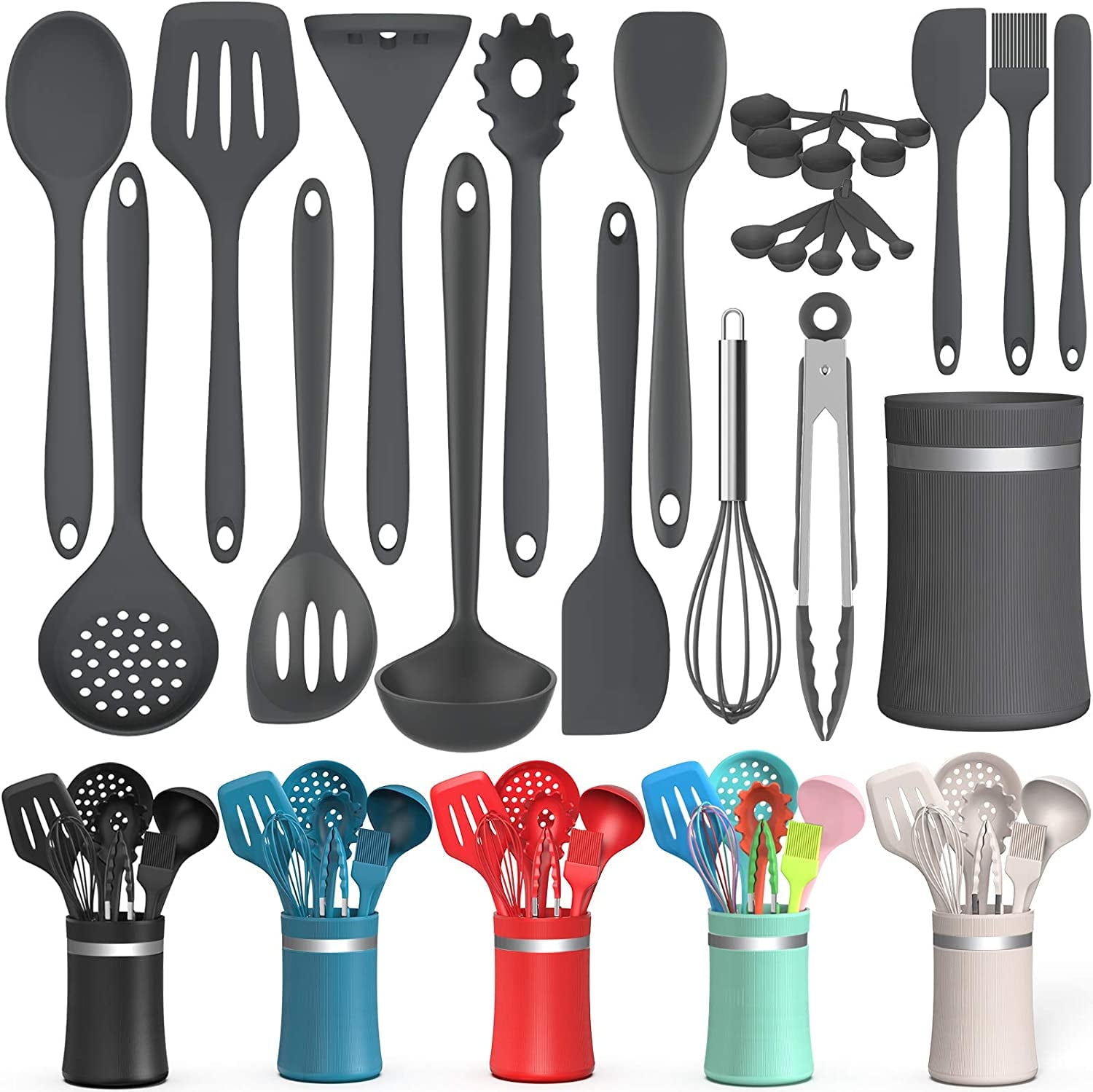 Silicone Cooking Utensil Kitchen Utensil Set, 24 Pcs NonStick Cooking